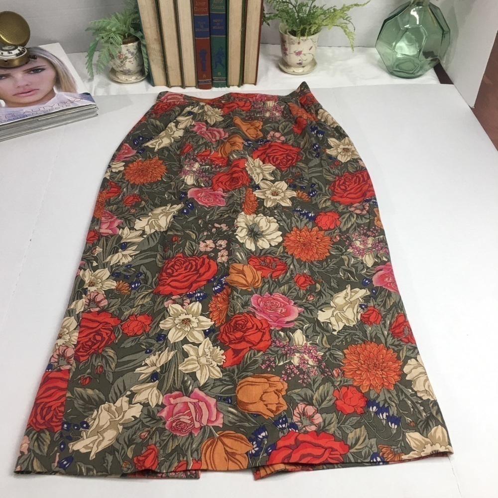 Talbots Linen floral midi skirt